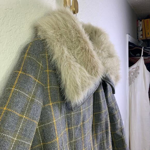 BANANA REPUBLIC Coat Jacket Moto Plaid Faux Fur‎ Collar Tweed Zip Cuffs - Picture 8 of 15